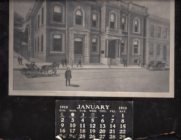 1910 Philadelphia Bank Cabinet Style Advertising Piece with Calendar