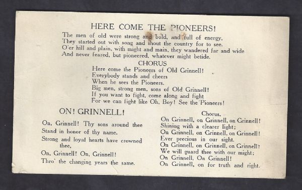 C.1929 - 30 Grinnell College (Iowa) Football Fight Song Hand Card