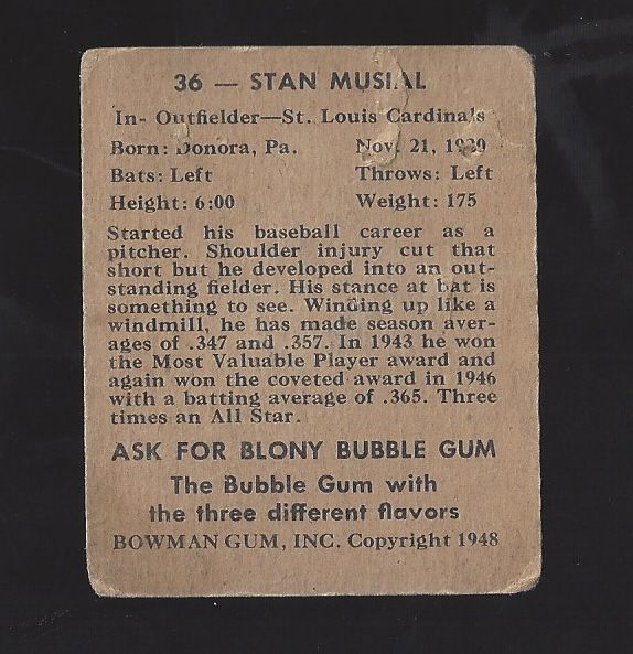 1948 Stan Musial (HOF) Bowman Rookie Card