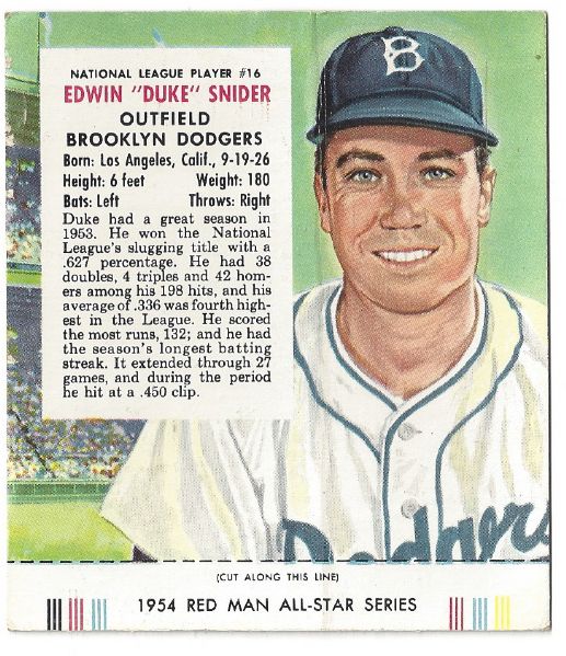 1954 Duke Snider (Brooklyn Dodgers) Red Man Tobacco Card with Tab