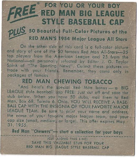 1954 Duke Snider (Brooklyn Dodgers) Red Man Tobacco Card with Tab