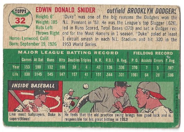 1954 Duke Snider (Brooklyn Dodgers) Topps Baseball Card