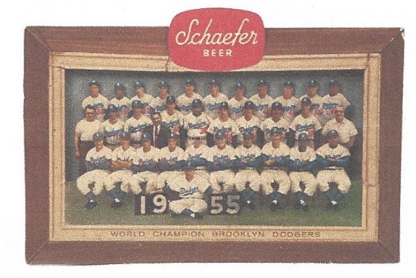 1955 Brooklyn Dodgers (World Champions) Large Size Schaefer Beer Cardboard Display Piece