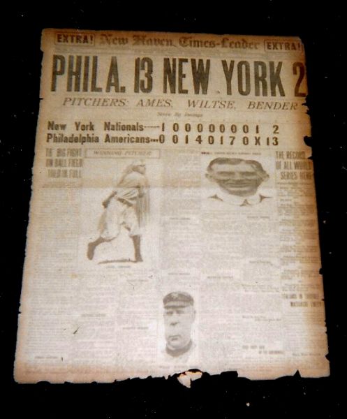 1911 World Series (Game #6 Finale ) Newspaper Front Page with Chief Bender