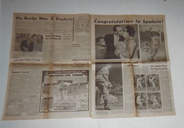 1961 Warren Spahn 300th Win Milwaukee Sentinel  Newspaper Section