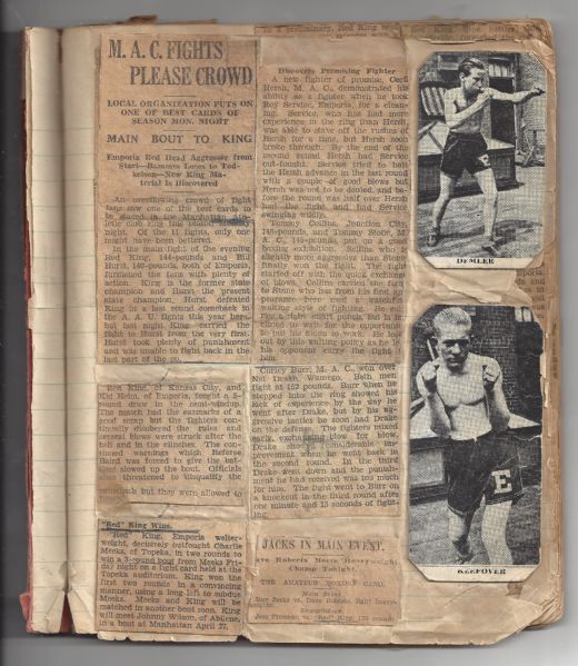 1930's Kansas Boxing Scrapbook with Cards Glued to the Pages