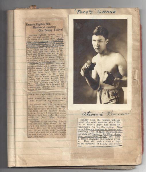 1930's Kansas Boxing Scrapbook with Cards Glued to the Pages