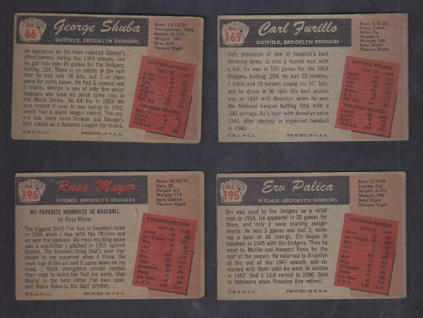 1955 Bowman Lot of (4) Brooklyn Dodgers Cards