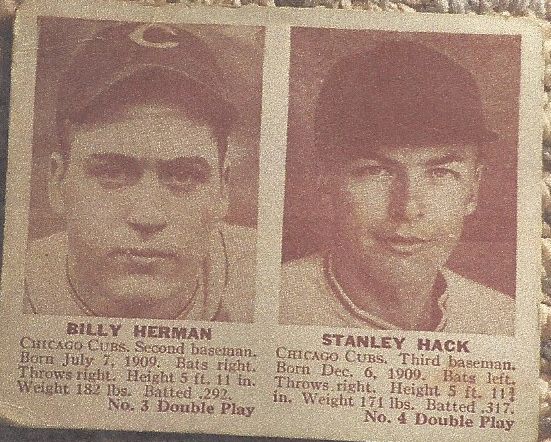 1941 Double Play Baseball Card with Billy Herman and Stan Hack 