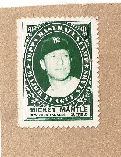 1961 Mickey Mantle (HOF) Topps Stamp Affixed to Cardboard