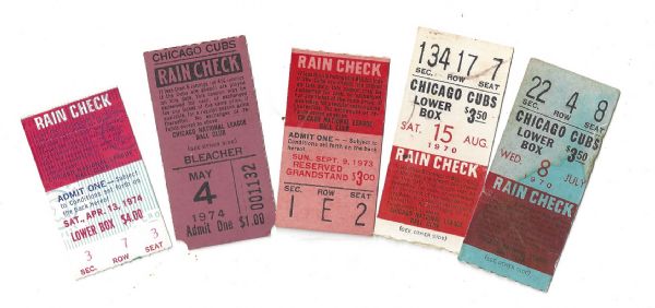 1970 - 1974 Chicago Cubs Ticket Stub Lot of (5) 