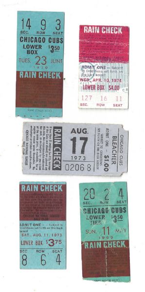 1969 - 1974 Chicago Cubs Ticket Stub Lot of (5) 