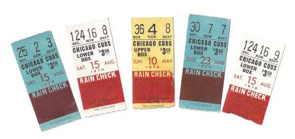 1970 Chicago Cubs Ticket Stub Lot of (5) 