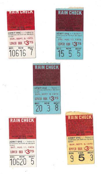 1973 Chicago Cubs Ticket Stub lot of (5) 