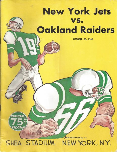 1966 NY Jets (AFL) Football Program vs Oakland Raiders with Ticket Stub