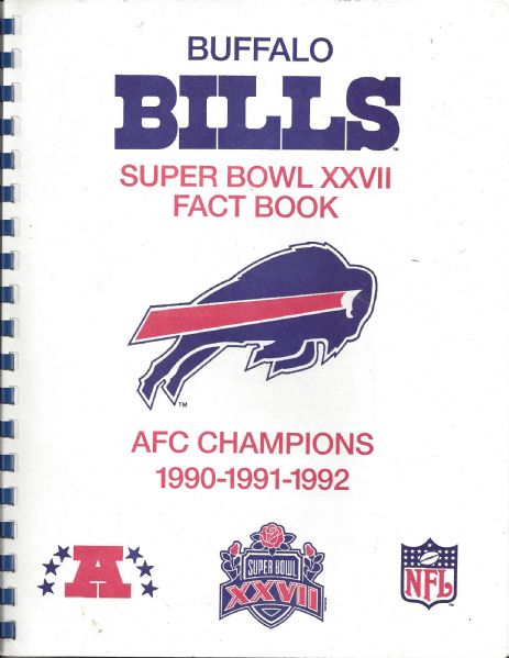 1992 Buffalo Bills SB XXVII Ringbound Media Fact Book 