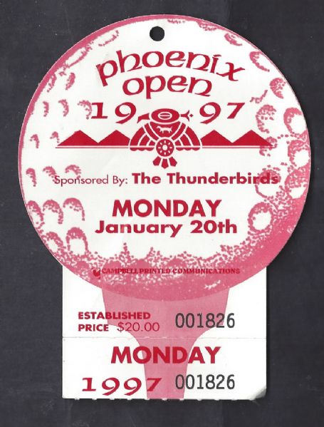 1997 Phoenix Open Golf Tournament One Day Pass with Tab at Bottom