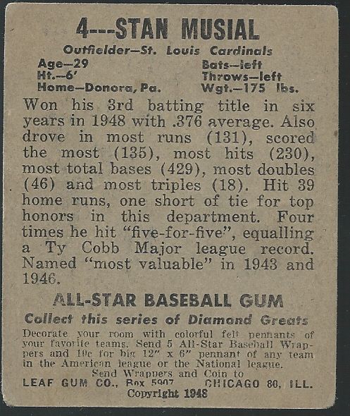 1948 Stan Musial Leaf Rookie Card