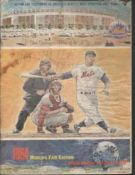 1964 Jim Bunning Perfect Game Program vs Mets on Father's Day