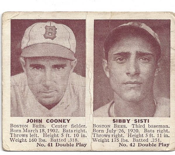 1941 John Cooney & Sibby Sisti Double Play Baseball Card
