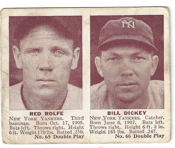 1941 Bill Dickey (HOF) and Red Rolfe Double Play Baseball Card