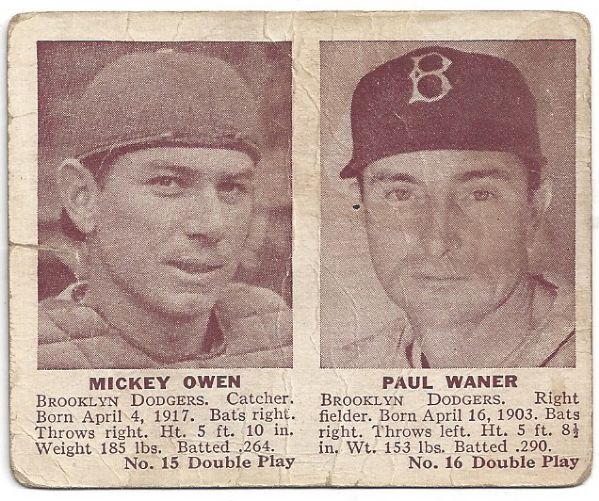 1941 Mickey Owen and Paul Waner (HOF) Double Play Baseball Card