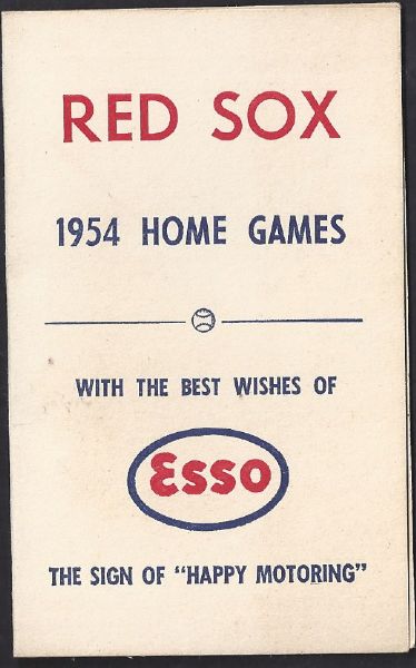 1954 Boston Red Sox Schedule Sponsored by Esso