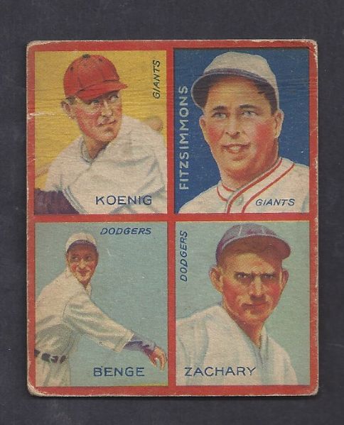 1935 Mark Koenig Goudey 4 in 1 Baseball Card 