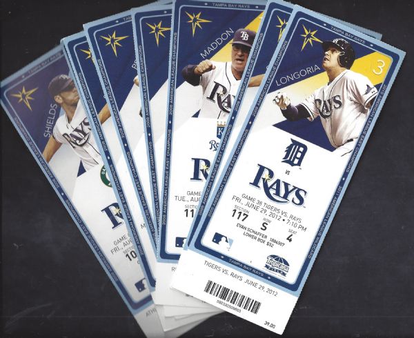 2012 Tampa Bay Rays MLB Lot of (8) Picture Tickets