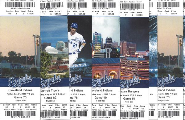 2012 Kansas City Royals Lot of (8) Tickets