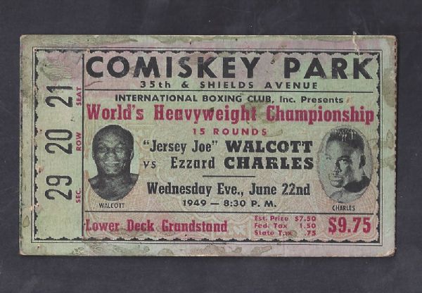 1949 Ezzard Charles vs Jersey Joe Walcott World Heavyweight Championship Fight Ticket