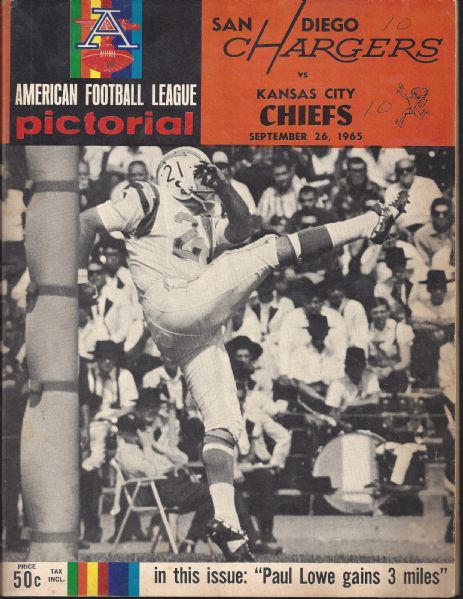 1965 San Diego Chargers (AFL) Program vs KC Chiefs