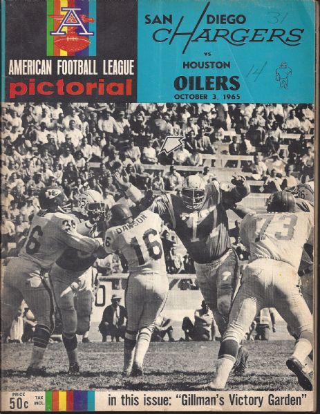 1965 San Diego Chargers (AFL) Program vs Houston Oilers 