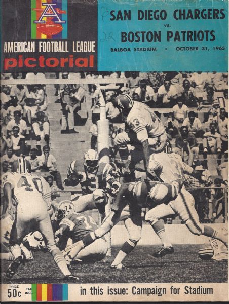 1965 San Diego Chargers (AFL) Program vs Boston Patriots