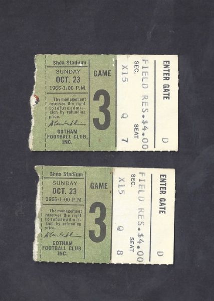 1966 NY Jets (AFL) Lot of (2) Ticket Stubs 