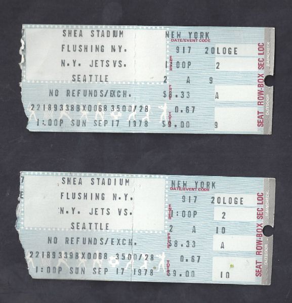 1978 NY Jets (NFL) Lot of (2) Ticket Stubs