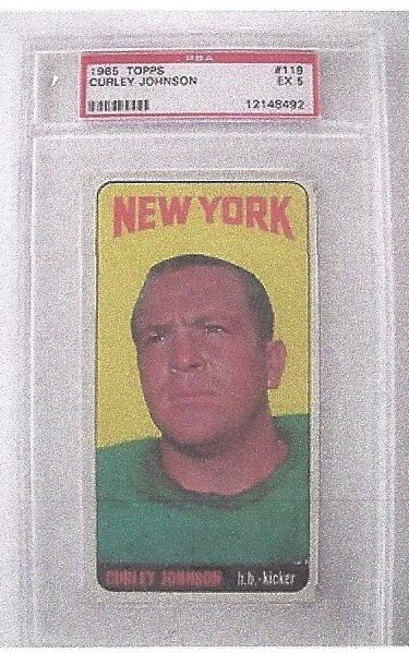 1965 Curley Johnson (NY Jets) Topps Football Card Graded PSA 5