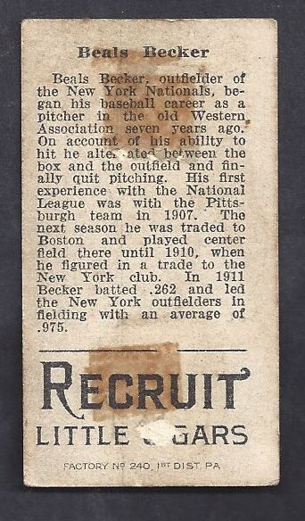 1912 T207 Beals Becker Baseball Card