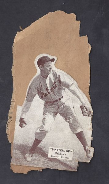 1934 Batter-Up Tommy Bridges Baseball Card - Skinned, Punched and affixed to paper 