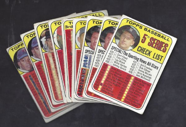 1969 Topps Checklists Lot of (9) with Mantle Mantle and other Stars