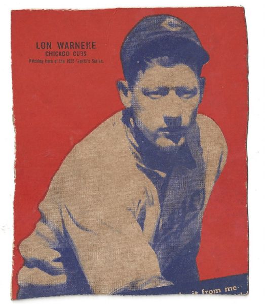 1935 Lon Warneke (Chicago Cubs Pitrcher in '35 series) Wheaties Card 