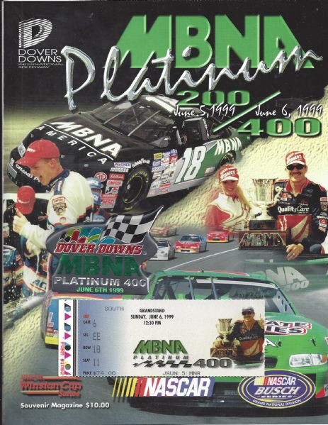 1999 Dover Downs MBNA Platinum 400 Nascar Racing Program with Ticket Stub