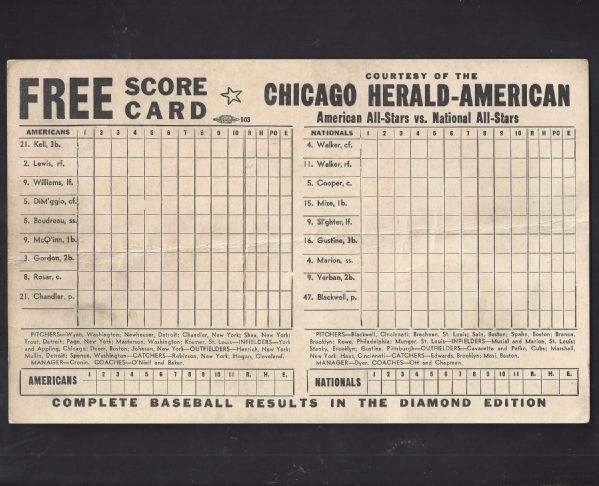 1947 MLB All-Star Game Generic Chicago Herald American Scorecard at Wrigley Field