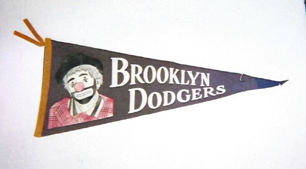 1950's Brooklyn Dodgers Emmett Kelly Clown Felt Pennant