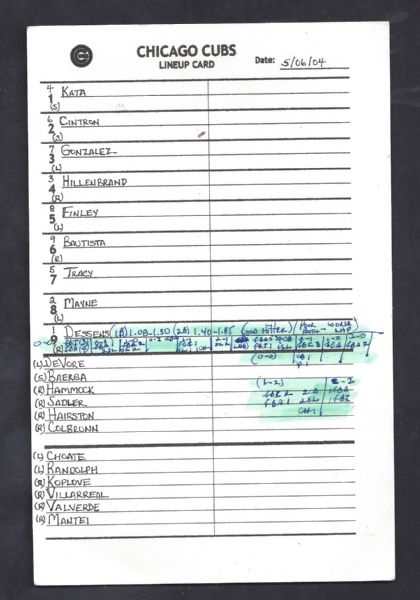 2004 Chicago Cubs Official Line-Up Card at Wrigley Field