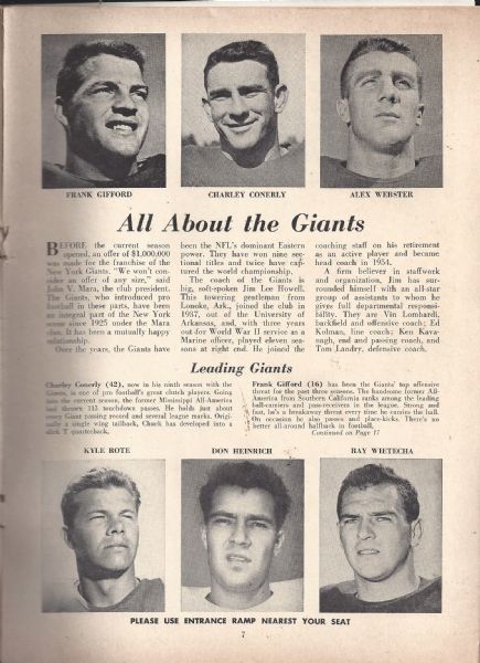 1956 NFL Championship Game Program (Giants vs Bears) at New York