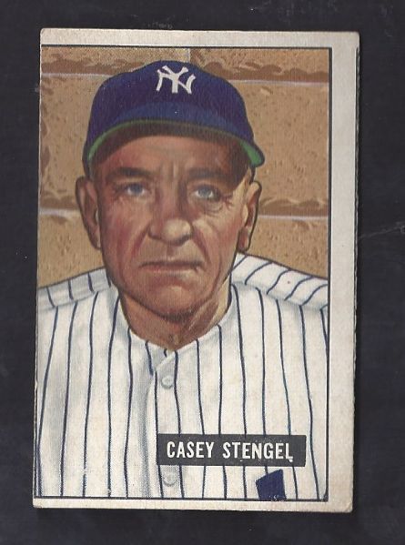 1951 Casey Stengel (HOF) Bowman Baseball Card Miscut on Left