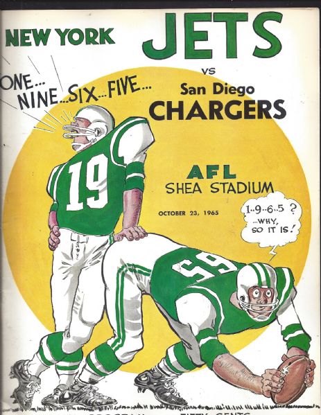 1965 NY Jets (AFL) Official Game Program vs San Diego Chargers at Shea Stadium 