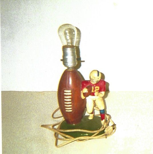 C. 1950's Ceramic Football Display Lamp with Player Figurine