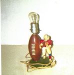 C. 1950s Ceramic Football Display Lamp with Player Figurine